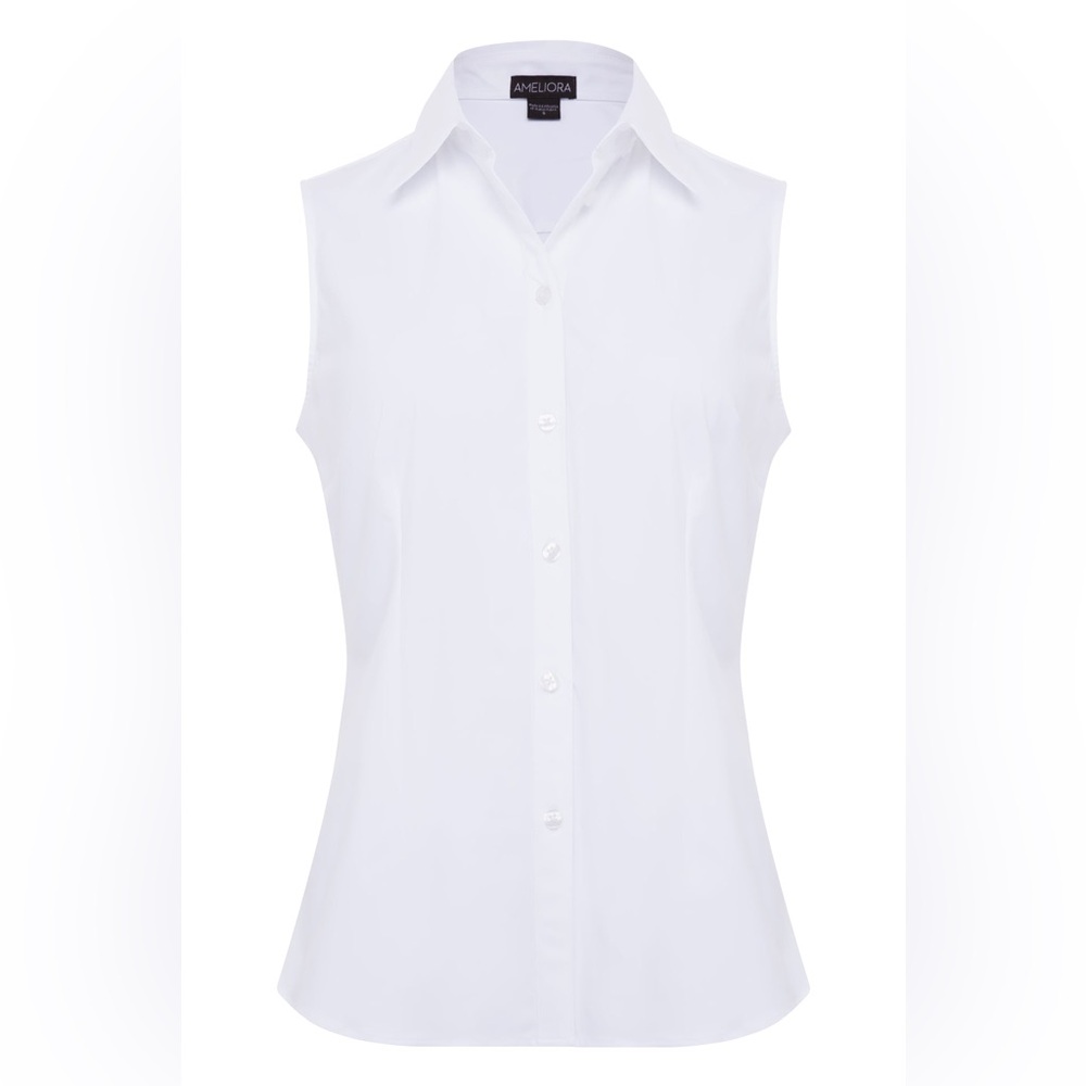 Ameliora The Annie White Sleeveless Button Down Washable Shirt Size Medium - Picture 3 of 9
